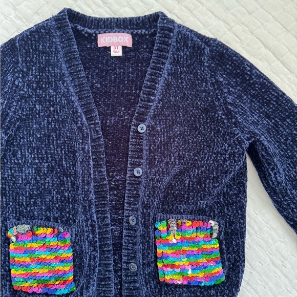 Kidbox navy chenille flip sequin cardigan 3T - Picture 3 of 5
